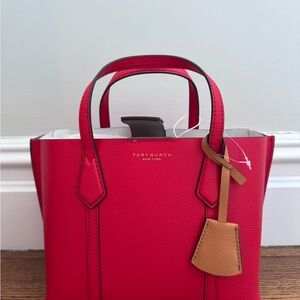 Tory Burch Red Leather Tote with Tan Tag